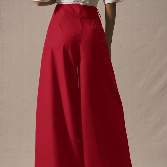 Red Casual Women's Suit Pants - Picture 2 of 5